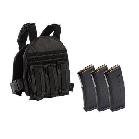 Body Armor Bundle: Guard Dog Body Armor ‘Terrier’ Plate Carrier – Black + Magpul PMAG 30 AR/M4 Gen M2 MOE 5.56x45mm NATO (No Window), 3 – Pack